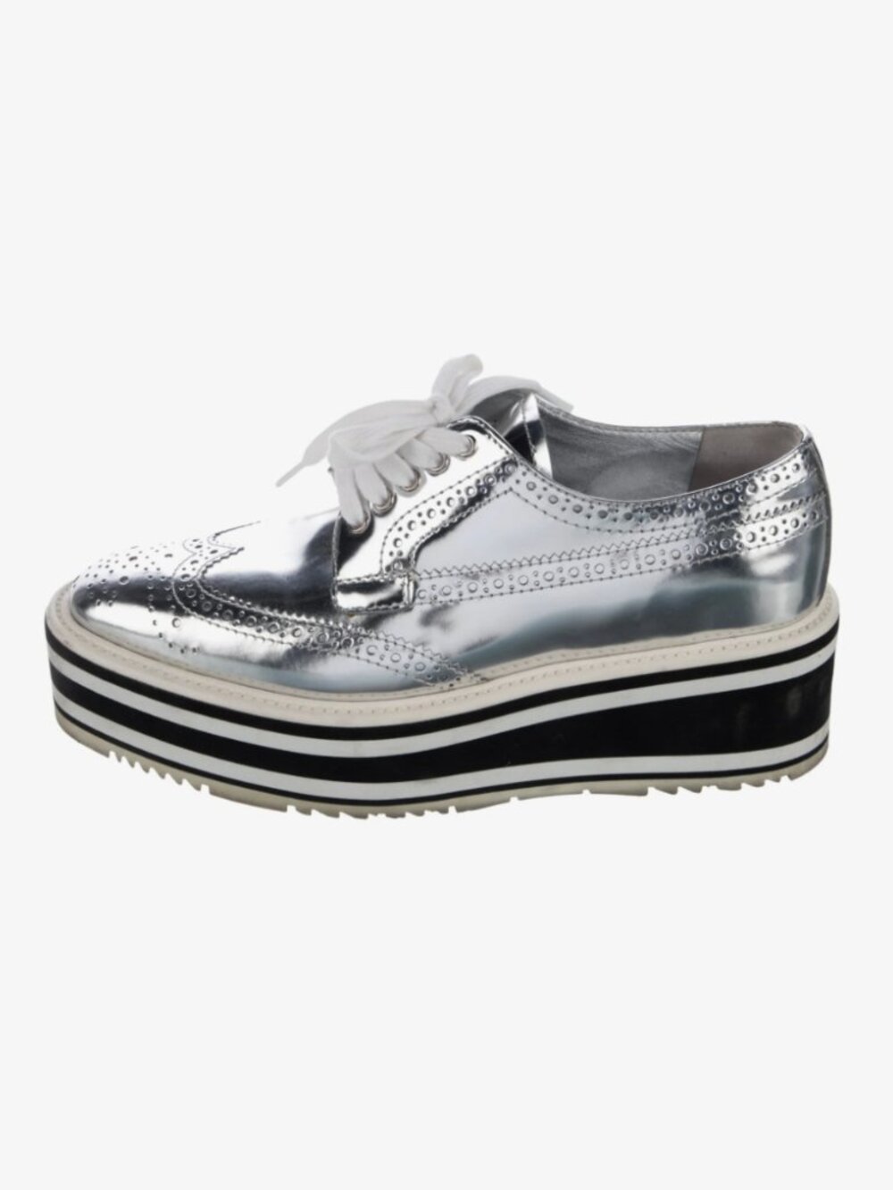 Metallic Silver Leather Square-Toe Platform